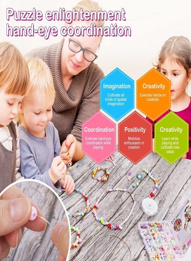 KBZONE Jewellery Crafts for Kids Girls, Jewelry Making Kit Toy Different Types and Shapes Colorful Acrylic Beads in a Box for Children Necklace and Bracelet Crafts Gift Kit for Kids, Multicolor - Image 3